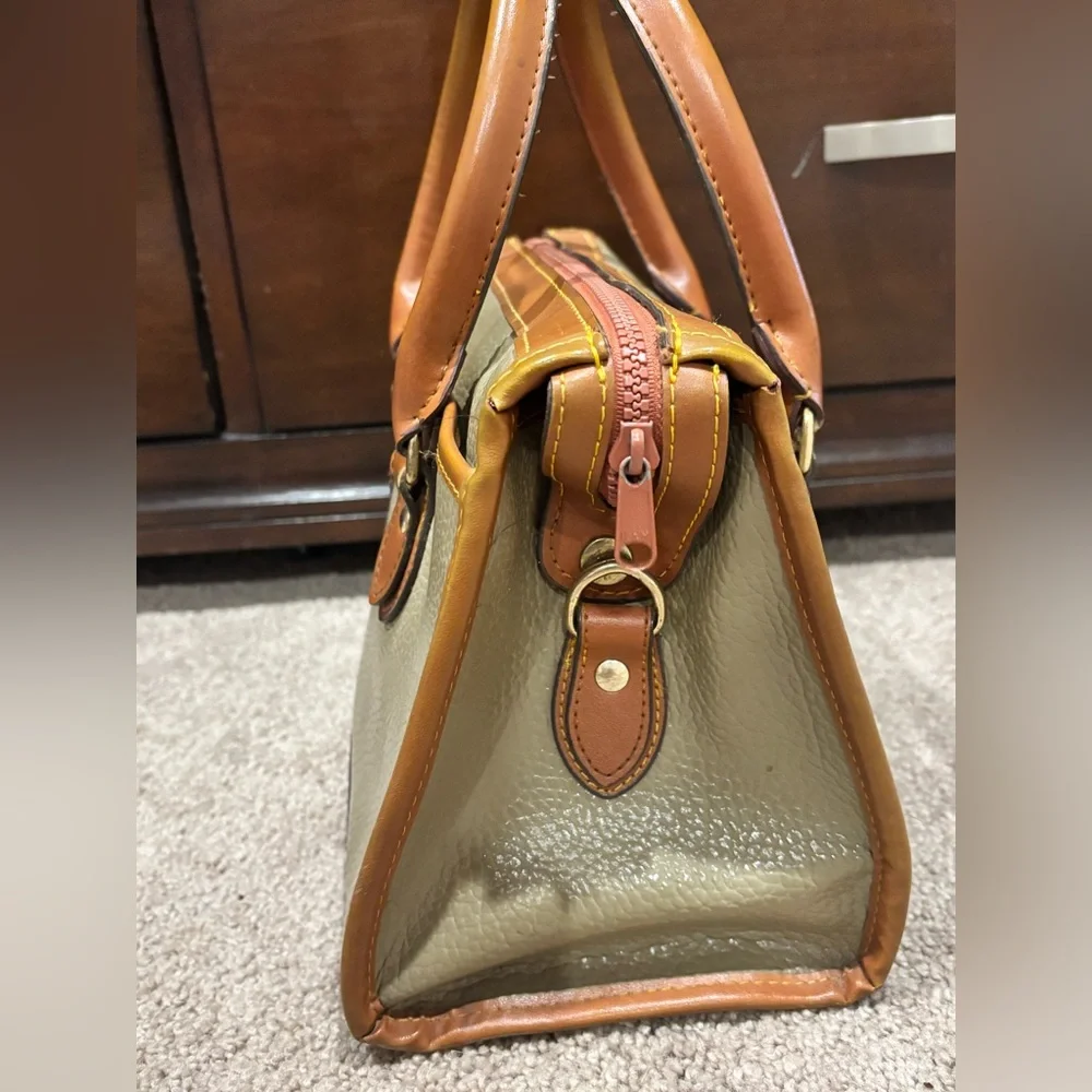 Dooney & Bourke Olive Green Pebbled Leather Satchel with Tan Trim